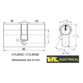 WK Electrical - Cylinder Lock Euro Profile, 5pins Anti-Pick, High Security Anti-Theft, Resistance to Corrosion (35/35mm -Chrome)