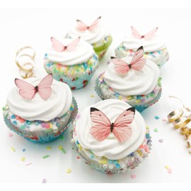 Sugar Robot Edible Butterflies for Cake Decorating - Small Pastel Pink Butterfly Cake Toppers and Cupcake Toppers - Decoration Made in the USA - Premium Crafted (Pink)