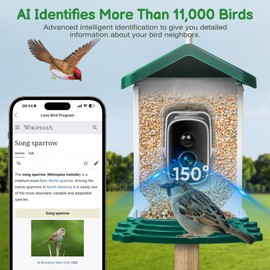 Smart Bird Feeder with Camera, Birds Feeders for Outdoors with AI Identify Species Solar Panel, Smart Bird House with Live View, Ideal Gift for Family and Birds Lovers, Green