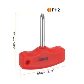 QUARKZMAN PH2 T-Handle Phillips Screwdriver #2 Magnetic Screwdriver CR-V Pocket Screwdriver for DIY Repairs, Red