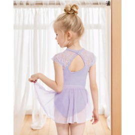 Gogokids 2 Pack Ballet Dress for Girls, Kids Short Sleeve Gymnastics Costume with Removable Shiny Skirt, Children Ballet Dancewear Set Perfect for Ballet Dance Class and Performances 10-11 Years