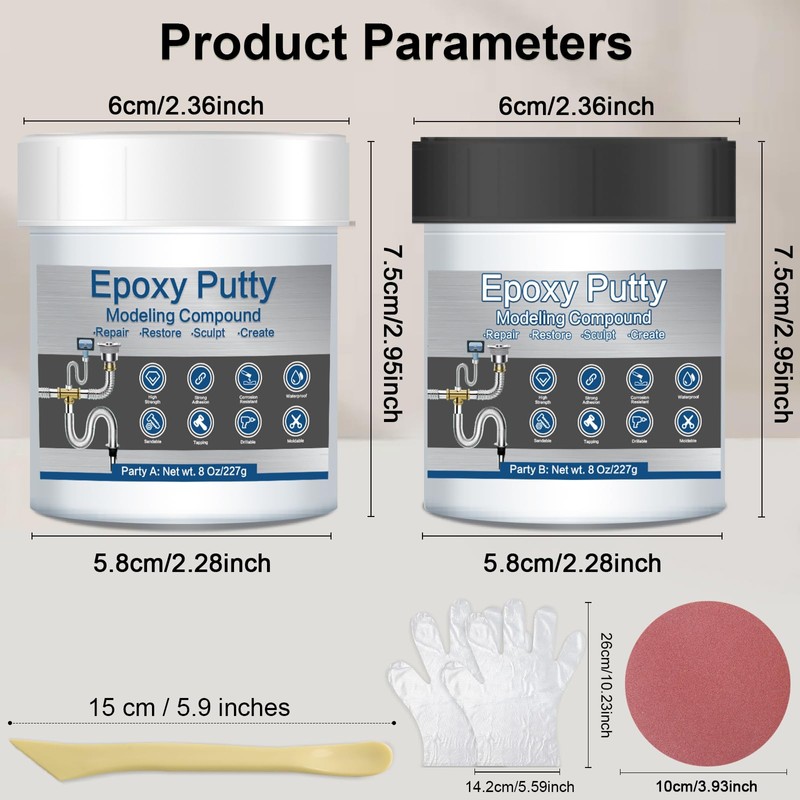 Grey Metal Epoxy Putty for Repair, 2 Part 16Oz Wood