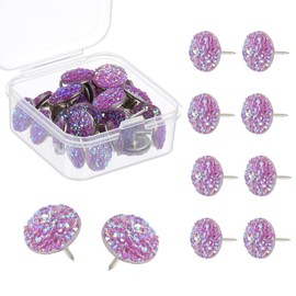 PATIKIL 30Pcs Diamond Push Pins, Glitter Rhinestone Decorative Thumb Tacks Shiny Push Pins for Cork Board Bulletin Board Photo Memo Wall Hangings, Purple