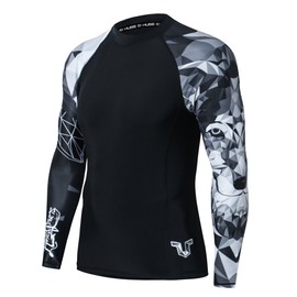 HUGE SPORTS Wildling Series UV Protection Quick Dry Compression Rash Guard (Wolf,M)