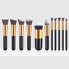 Professional 11-Piece Makeque Brush Set in Elegant Black & Gold - Foundation, Concealer Blush Powder Kabuki Eyeshadow Brushes with Soft Nylon Bristles for Flawless Blending Vegan & Cruelty-Free Kit