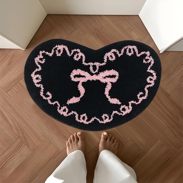 Scalloped Pink Bow Bathroom Mat Non Slip Heart Shaped Bow