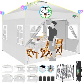 COBIZI 10x10 Pop up Canopy Tent with Sidewalls One Person Setup, Easy Outdoor Commercial Event Gazebo Shelter Enclosed Waterproof, with Air Vent, 4 Sandbags for Garden,Party,White
