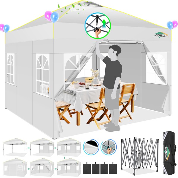 COBIZI 10x10 Pop up Canopy Tent with Sidewalls One Person