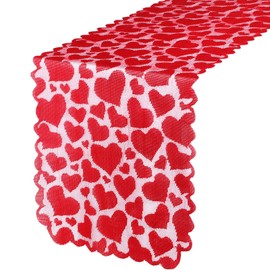 Boao Valentine Heart Lace Table Runner Embroidered Red Love Heart Table Decoration Runner for Wedding Proposal Candlelight Dinner Anniversary Engagement Valentine's Day Christmas Party, 14 x 72 Inch