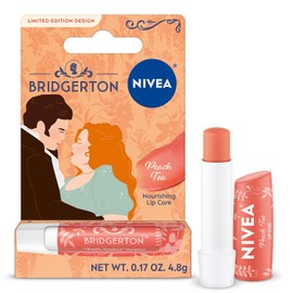 NIVEA Bálsamo de labios melocotón y té, cuidado nutritivo de labios, Bálsamo de labios tintado edición limitada de Bridgerton con sabor a melocotón y manteca de karité, 3 en 1 hidratación, reparación