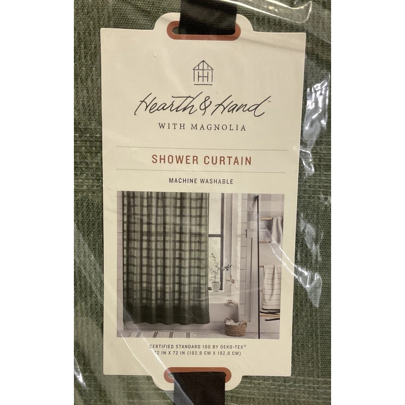 Hearth & Hand W/Magnolia Grid-Like Textured Shower Curtain 72x72", Green