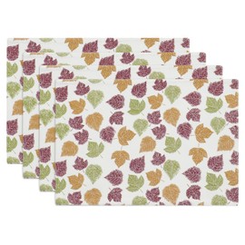 PurpleEssences Maple Leaves Fall Placemats Set of 4, 13x19-In Autumn Fall Table Placemats, Washable Cloth Table Mats, Thanksgiving Placemats for Party Dining Decor, Autumn Leaves