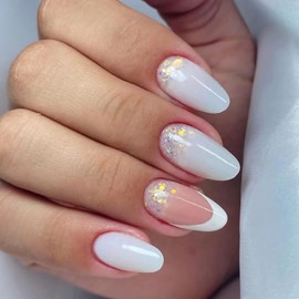 BABALAL Press on Nails, 24pcs Almond Stiletto False Nails, Medium, White, Acrylic, for Women and Girls