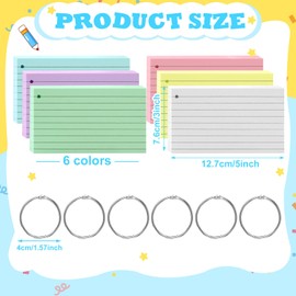 AZUREAL Flash Cards, 3x5 Inches Flashcards, Index Cards With Rings, Heavy Duty Note Cards That Can Be Used For Study, Research, Work, College, Documenting Daily Life, 222 Sheets/Set