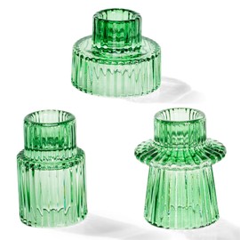 Homemory Colorful Glass Candle Holders, 3 Pcs Green Tea Light Holders, Taper Glass Candlestick Holder, Votive Candle Holders for Tables Wedding Centerpieces, Shabbat, Home Decor, Christmas