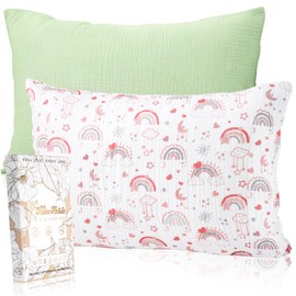 Miss Adola Toddler Pillowcase Set of 2-13x18 Inch Cotton Pillow Cases with Envelope Closure Cute Cartoon Soft Breathable Kids Pillowcases for Baby Boys Girls, Rainbow & Light Green