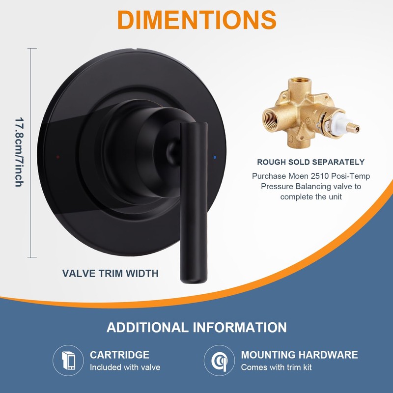 T2901BL Shower Handle Replacement for Moen T2901BL Gibson Posi-Temp Valve