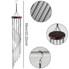 Wind Chimes Indoor Outdoor Memorial Wind Chimes Metal Garden Wind Chimes Decorative Wind Chimes with 12 Aluminum Alloy Long Tubes for Patio Balcony Garden Backyard Home Decor Gift