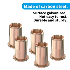 GUEEYUAW Pack of 60 Rivet Nuts M8 Rivet Nuts, Flat Head Thread Inserts, Galvanised Carbon Steel for Metal and Plastic Panels