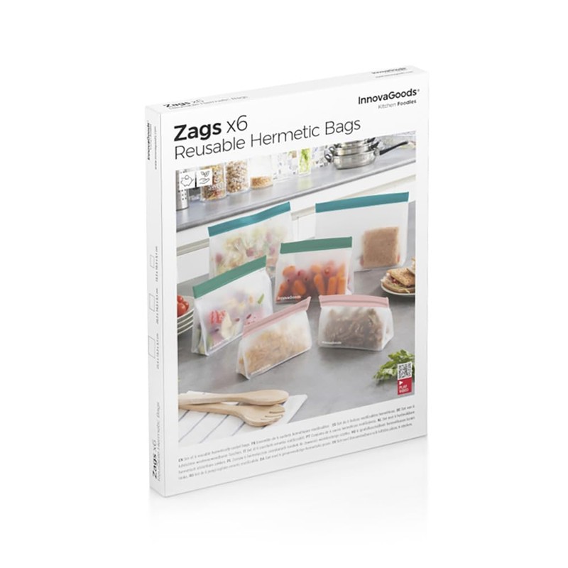 InnovaGoods® Set of Reusable Zags Seal Bags (6 Pack) Practical