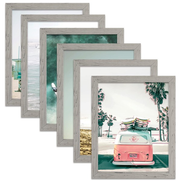 DEEPLAY 8X10 Picture Frames Set of 6, Ocean Seascape Photo Frames Classic Display Pictures High Definition Plexiglass Collage Photo Frame for Table Top,Wall Display GREY
