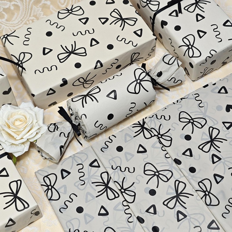 Kraft Brown Tissue Paper, Black Bow Gift Wrapping Tissue Paper