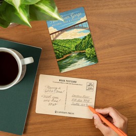 New River Gorge National Park, West Virginia, Painterly National Park Series (4x6 Birch Wood Postcards, 2-Pack Stationary, Rustic Home Wall Decor)