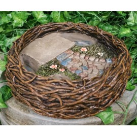 Ebros Gift Whimsical Fairy Garden Cottage Rocky Steps Faux Bird Nest Planter Display Decor