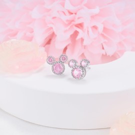 Mouse Earrings for Women Sterling Silver CZ Pink Mouse Stud Earrings Mini Mouse Earrings with Sparkling Lucky Cute Small Minnie Animal Earrings Fashion Princess Jewelry Gifts for Daughter Birthday