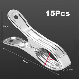 15 Pcs Towel Clip, Towel Clips for Beach Chairs, Stainless Steel Beach Towel Pegs Clothes Large Windproof Clips Keep Your Towel from Blowing Away, for Party, Camping Tents(4.7 * 0.78 * 2.6inch)