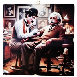 KUSTOM ART Wall Picture Series Great Characters of the Story Albert Einstein Charlie Chaplin Tattoo on Arm Print on Wood 22 x 22 cm