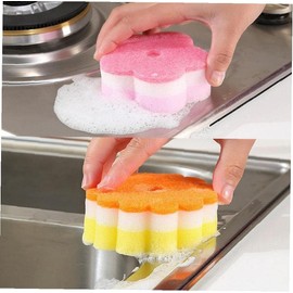 5pcs Flower Shape Sponge Brush Super Absorbent Sponges Scouring Pads for Kitchen Tableware Glass Wash Random Style