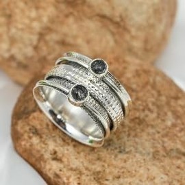 JEWELSTREZORO Rutilquarz Edelstein Spinnerring 925 Sterling Silber Meditationsring Männer & Frauen Spinnerring Geschenkartikel Schmuck TSR149D_62 (19.7)