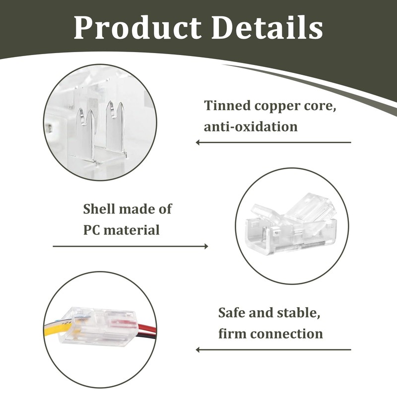 20 Pcs 2 Pin 8mm COB LED Strip Light Connectors,