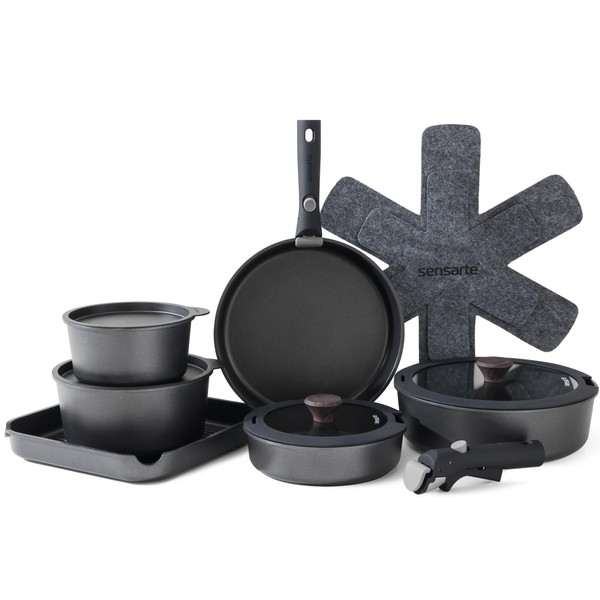 SENSARTE 17 Piece Pots and Pans Set, Nonstick Detachable Handle