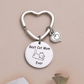 JIUSHUN Best Cat Mom Ever keychain for cat person jewelry veterinarian gift Pet Lover Gift Cat Lover Jewelry Sister gift cat grandma keychain Cat Mom Keychain Cat Person Jewelry (Cat Mom Keyring)
