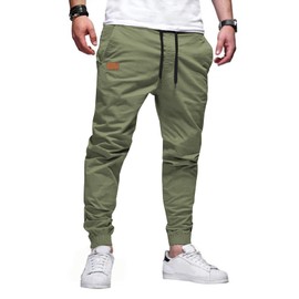 JMIERR Mens Casual Joggers Pants - Cotton Drawstring Chino Cargo Pants Twill Track Jogging Sweatpants with Pockets, M, Light Green