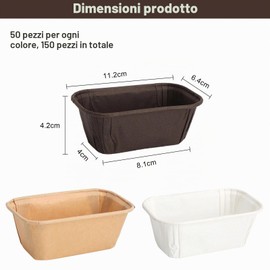 UOCAI 150 Pezzi Stampi in Carta, Pirottini di Carta per Muffin Pirofila Usa, Teglia da Forno Rettangolare per Mini Plumcake, Pane, Pagnotta, Torte, Muffin 8 * 4 * 4cm