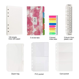 Lined Refill Paper Kit for Filofax Personal Size Planner/Binder, 100 Ruled Sheets, 5 Dividers + 3 PVC Pockets + 160 Colored Index Tabs + 1 Quick Page Finder, 9.5x17.1cm