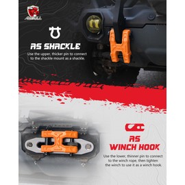 AMBULL H-Shaped Towing Winch Shackle, Heavy Duty Winch Fairlead Hook, Dual Pin Design as 3/4" Shackle & 3/8" Winch Hook for Towing, Recovery, Off-Road, 17,636 lbs Working Load-2 Pack, Orange