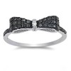 Black and Clear Cubic Zirconia Ribbon Bow Ring Sterling Silver
