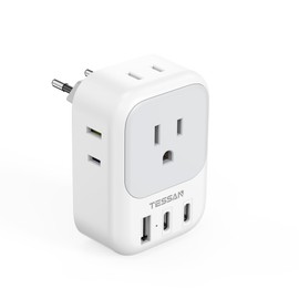 Adaptador Europeo, Adaptador de Corriente con 4 Salidas CA, Cargador Europeo Tipo C con 2 USB C, Europeo Adaptador Universal de Viaje Americano/México a Europeo para Italia, España, Travel Essentials