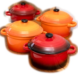 Ombre Stoneware Mini Casserole Dishes 300ml Set of 4 Red Orange Oven Safe Lidded Pots