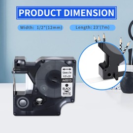 AYMSous Black on White Label Tape Compatible for DYMO D1 Label Tape 45013 for DYMO D1 A45013 Refills 1/2'' x 23'(12mm x 7m) for Dymo LabelManager 160 280 360D 420P 210D PnP Label Maker (8-Pack)