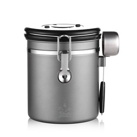 Bincoo Premium Grey Coffee Canister, 1500ml/18oz Large Airtight Stainless Steel Coffee Bean Storage Container with Date Tracker & Scoop (1500ML-Grey)