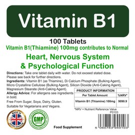 Vitamin B1 Thiamine 100mg Tablets 100 Pack by ProAid | Heart Health , Nervous System Support, Immune Health| Made in UK | Premium Tablets