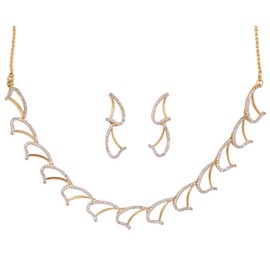 Sunsoul By Touchstone Indian Bollywood Handcrafted Attractive Lovely Studded Diamond Look Quality Cubic Zirconia CZs Designer Jewelry Delicate Necklace Set In Two Tones For Women.