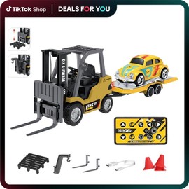 Hotfree 1/64 Mini RC Forklift, 11 Channel 2 Mode 2.4Ghz Remote Control Alloy Forklift Truck with USB-C Rechargeable, 2 in 1 Transformable Lift Fork & Hook, Birthday Gift for Kids Adults Boys and Girls:_Pink