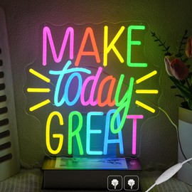 Make Today Great Neon Sign for Wall Decor, Inspirational Colorful Letter Neon Light, Dimmable Motivational Word Led Light Up Sign for Classroom, Cafe, Wedding Party,Birthday Wall Decor