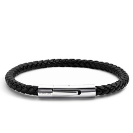 Elegatto Elagio Premium Braided Leather Bracelet for Men | Full-Grain Braided Leather with Sterling Silver Polished Stainless Steel Clasp | Men’s Designer Bracelets | Medium (7")
